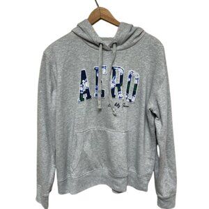 Grey Small Aeropostale Sweatshirt Hoodie with Blue Floral Logo lightly used